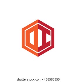 Initial letters DI, OI, hexagon shape logo red orange