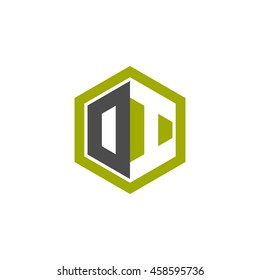 Initial letters DI, OI, negative space hexagon shape logo green black gray