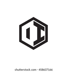 Initial letters DI, OI, negative space hexagon shape monogram logo