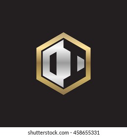 Initial letters DI, OI, negative space hexagon shape logo silver gold