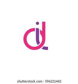 Initial letters di, round linked chain shape lowercase logo modern design pink purple