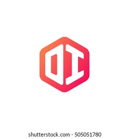 Initial letters DI rounded hexagon shape red orange simple modern logo