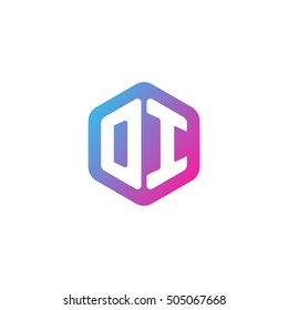 Initial letters DI rounded hexagon shape blue pink purple simple modern logo