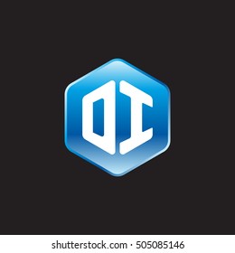Initial letters DI rounded hexagon shape blue modern logo