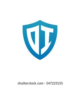 Initial letters DI shield shape blue simple logo