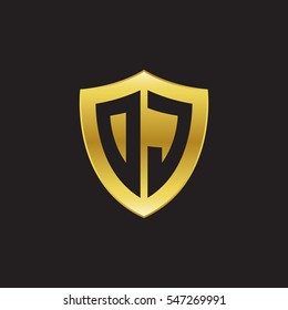 Initial letters DJ, OJ, shield shape gold logo