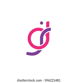 Initial letters dj, round linked chain shape lowercase logo modern design pink purple
