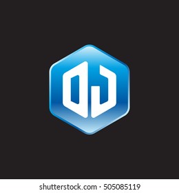 Initial letters DJ rounded hexagon shape blue modern logo