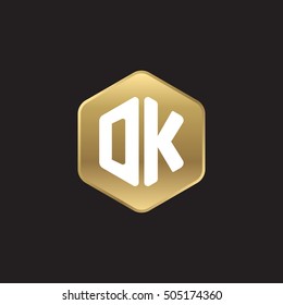 Initial letters DK rounded hexagon shape gold modern logo