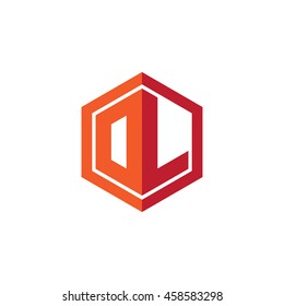 Initial letters DL, OL, hexagon shape logo red orange