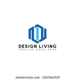 Initial letters DL rounded hexagon shape monogram blue simple modern logo