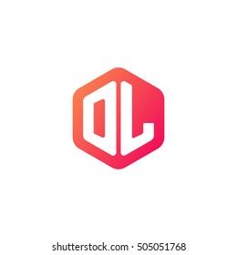 Initial letters DL rounded hexagon shape red orange simple modern logo