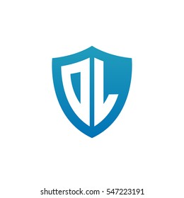 Initial letters DL shield shape blue simple logo