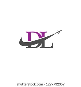 Initial Letters DL Travel Logo Design with Aircraft Airplane and Swoosh Icon
