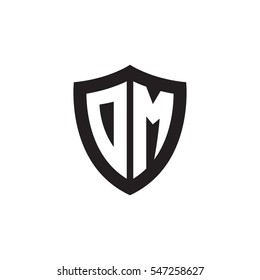 Initial letters DM, OM, shield shape black monogram logo