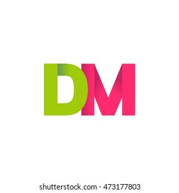 Initial letters DM overlapping fold logo green magenta