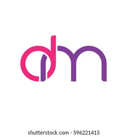 Initial letters dm, round linked chain shape lowercase logo modern design pink purple