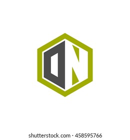 Initial letters DN, ON, negative space hexagon shape logo green black gray