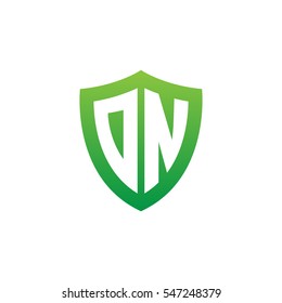 Initial letters DN, ON, shield shape green simple logo