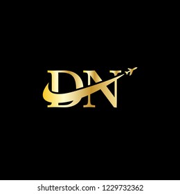 Initial Letters DN Travel Logo Design with Aircraft Airplane and Swoosh Icon