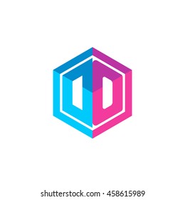 Initial letters DO hexagon box shape logo blue pink purple