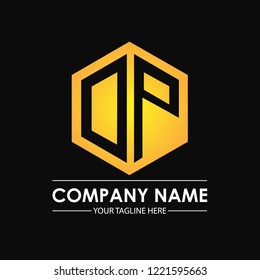 Initial letters DP hexagon shape logo design black gold