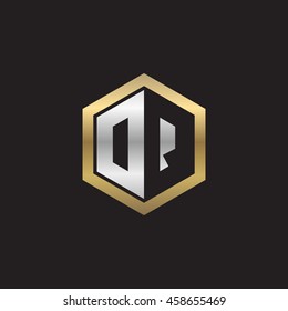 Initial letters DQ, OQ, negative space hexagon shape logo silver gold