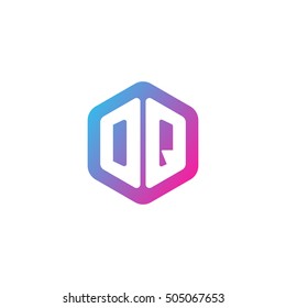 Initial letters DQ rounded hexagon shape blue pink purple simple modern logo