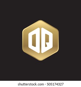 Initial letters DQ rounded hexagon shape gold modern logo