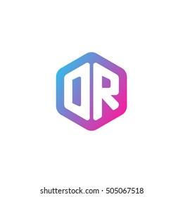 Initial letters DR rounded hexagon shape blue pink purple simple modern logo