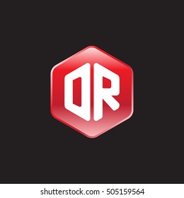 Initial letters DR rounded hexagon shape red modern logo
