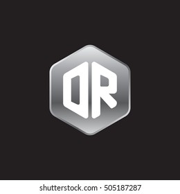 Initial letters DR rounded hexagon shape silver modern logo