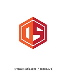 Initial letters DS, OS, hexagon shape logo red orange