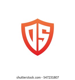 Initial letters DS, OS, shield shape red simple logo