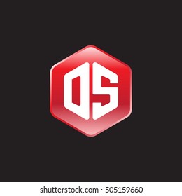 Initial letters DS rounded hexagon shape red modern logo