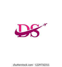 Initial Letters DS Travel Logo Design with Aircraft Airplane and Swoosh Icon