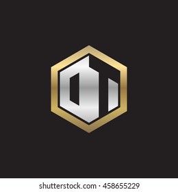 Initial letters DT, OT, negative space hexagon shape logo silver gold