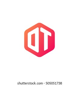 Initial letters DT rounded hexagon shape red orange simple modern logo