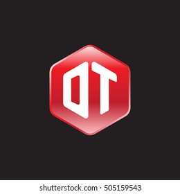 Initial letters DT rounded hexagon shape red modern logo