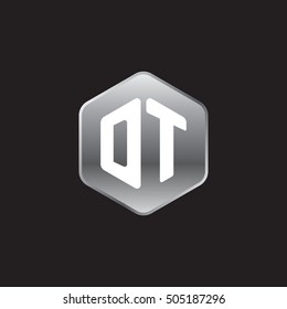 Initial letters DT rounded hexagon shape silver modern logo