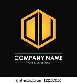 Initial letters DU hexagon shape logo design black gold