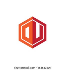 Initial letters DU, OU, hexagon shape logo red orange