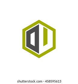 Initial letters DU, OU, negative space hexagon shape logo green black gray