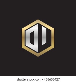 Initial letters DU, OU, negative space hexagon shape logo silver gold