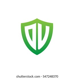 Initial letters DU, OU, shield shape green simple logo