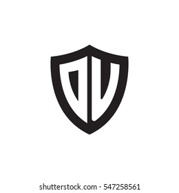 Initial letters DU, OU, shield shape black monogram logo