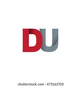 Initial letters DU overlapping fold logo red gray