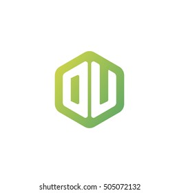 Initial letters DU rounded hexagon shape green simple modern logo
