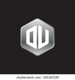 Initial letters DU rounded hexagon shape silver modern logo