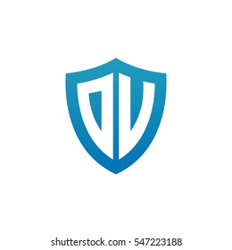 Initial letters DV, DU, shield shape blue simple logo